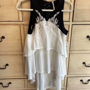 FREE PEOPLE WHITE DARK NIGHT FAUX LEATHER SLEEVELESS TUNIC